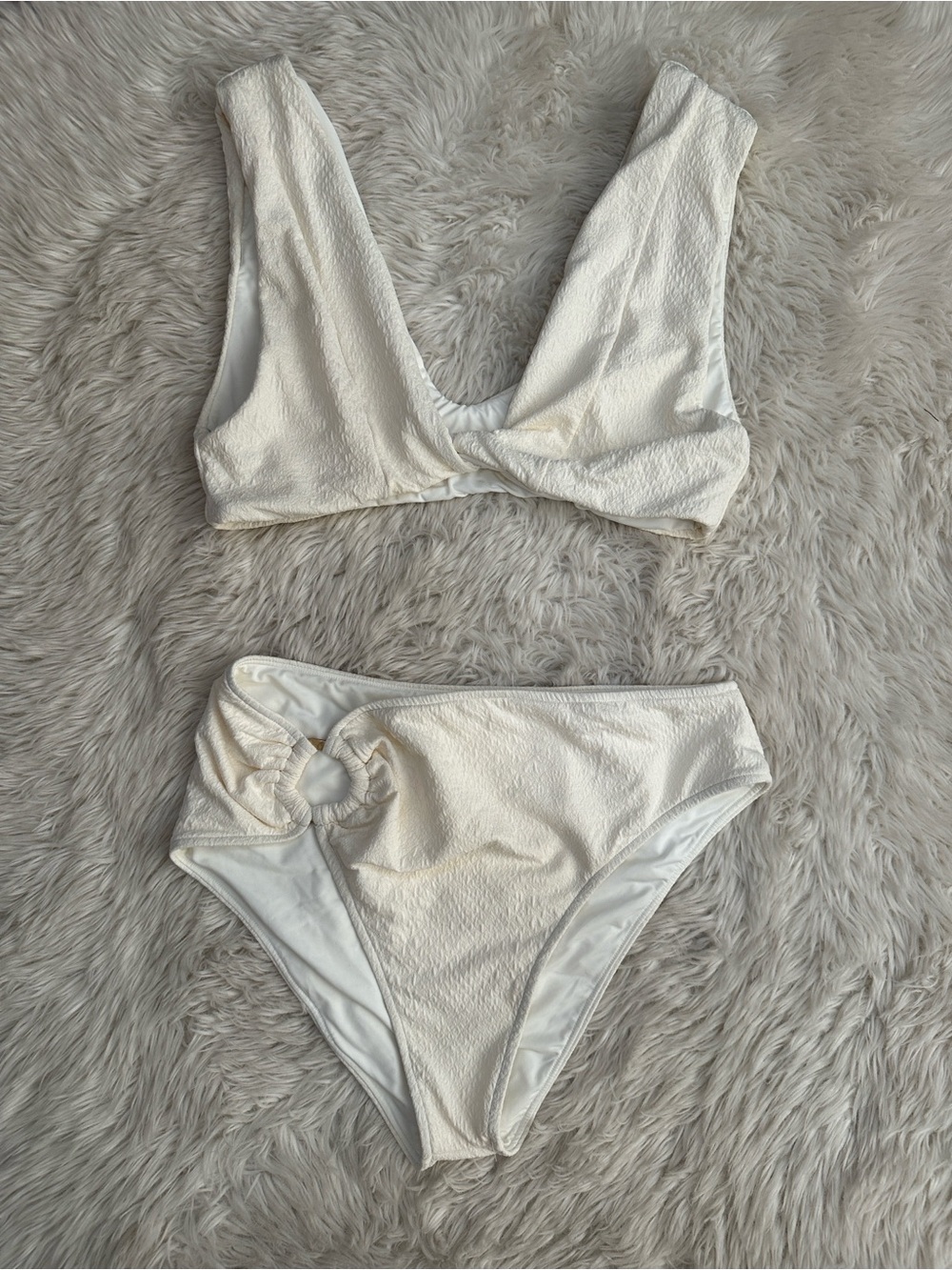 Revel Rey Cream Textured Ring-Accent Bikini Set